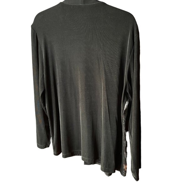 CHICO'S Black and Silver Metallic Sequin Lightweight Open Jacket Cardigan - Picture 3 of 11
